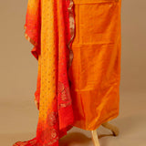 Orange Pure Silk Suit with Gold Zari Woven Buti and Bandhej Dupatta