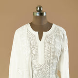 Dyeable Hand-Embroidered Chikankari Lucknowi Georgette Shirt with Traditional Jaali Work and Embroidered Dupatta"