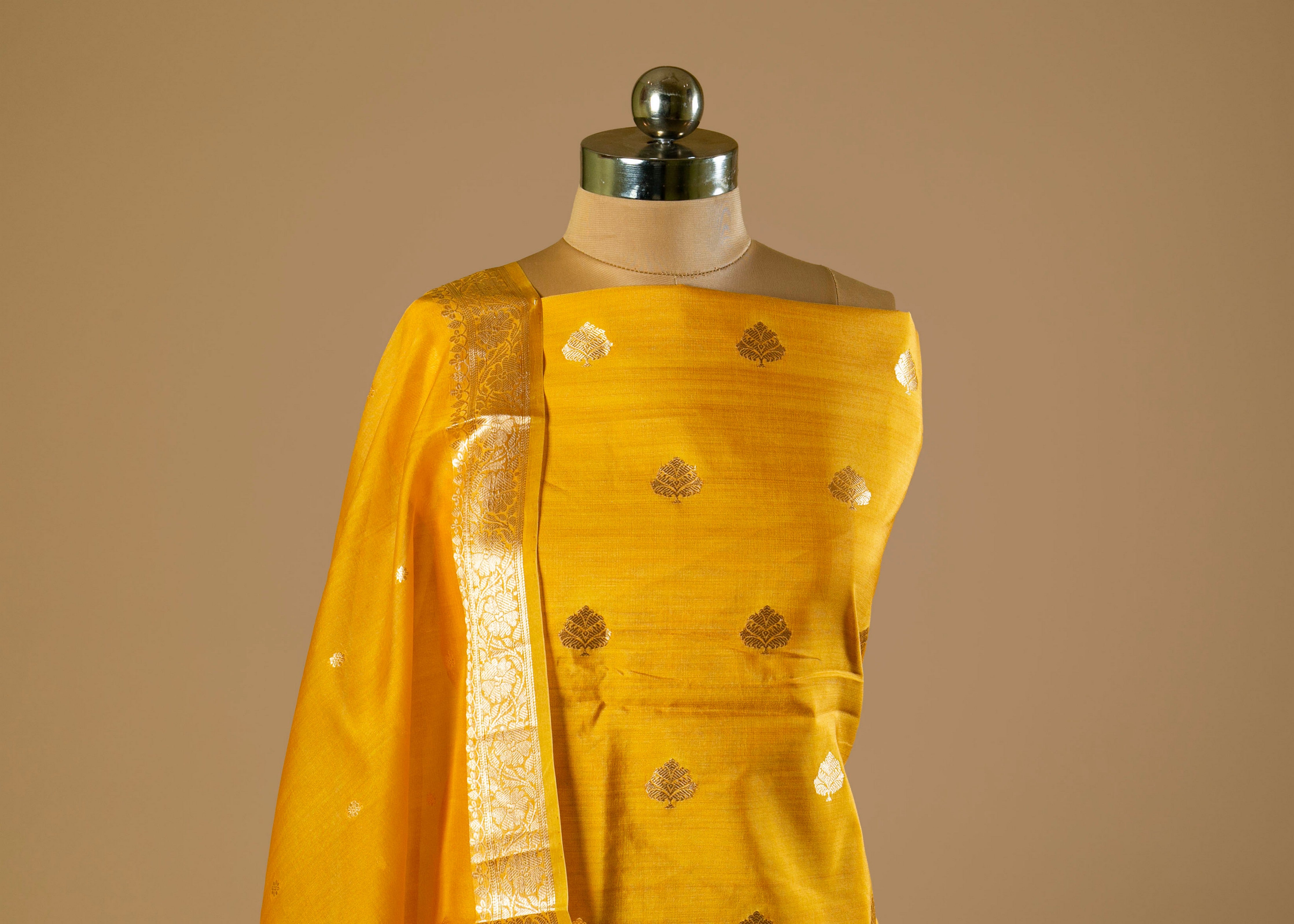 Mustard Pure Silk Suit with Banarasi Organza Dupatta